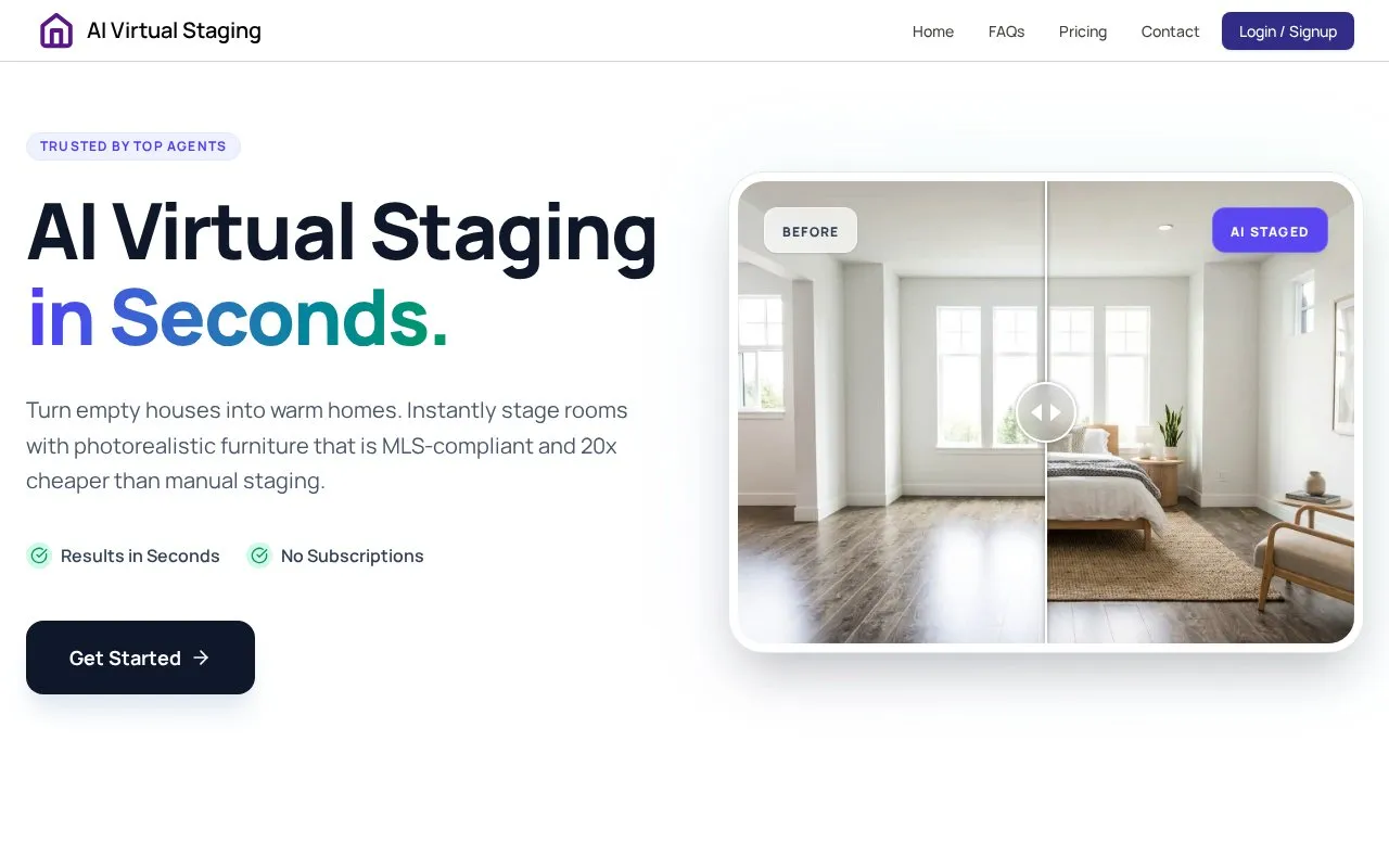 AI Virtual Staging homepage screenshot