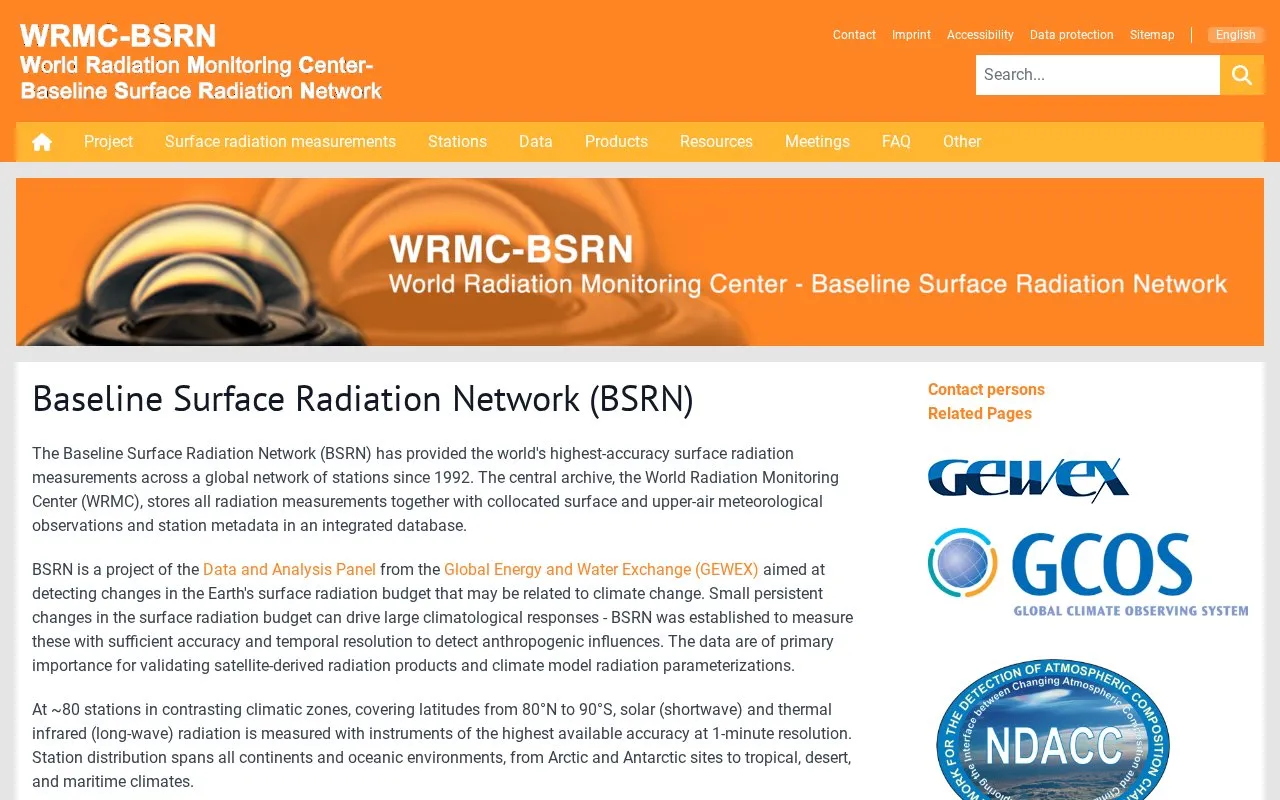 WRMC-BSRN homepage screenshot