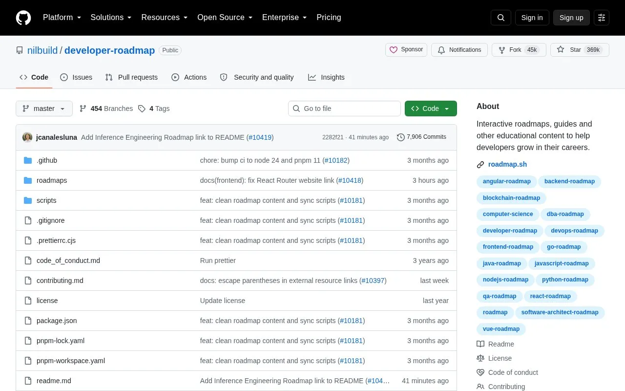 Developer Roadmap homepage screenshot
