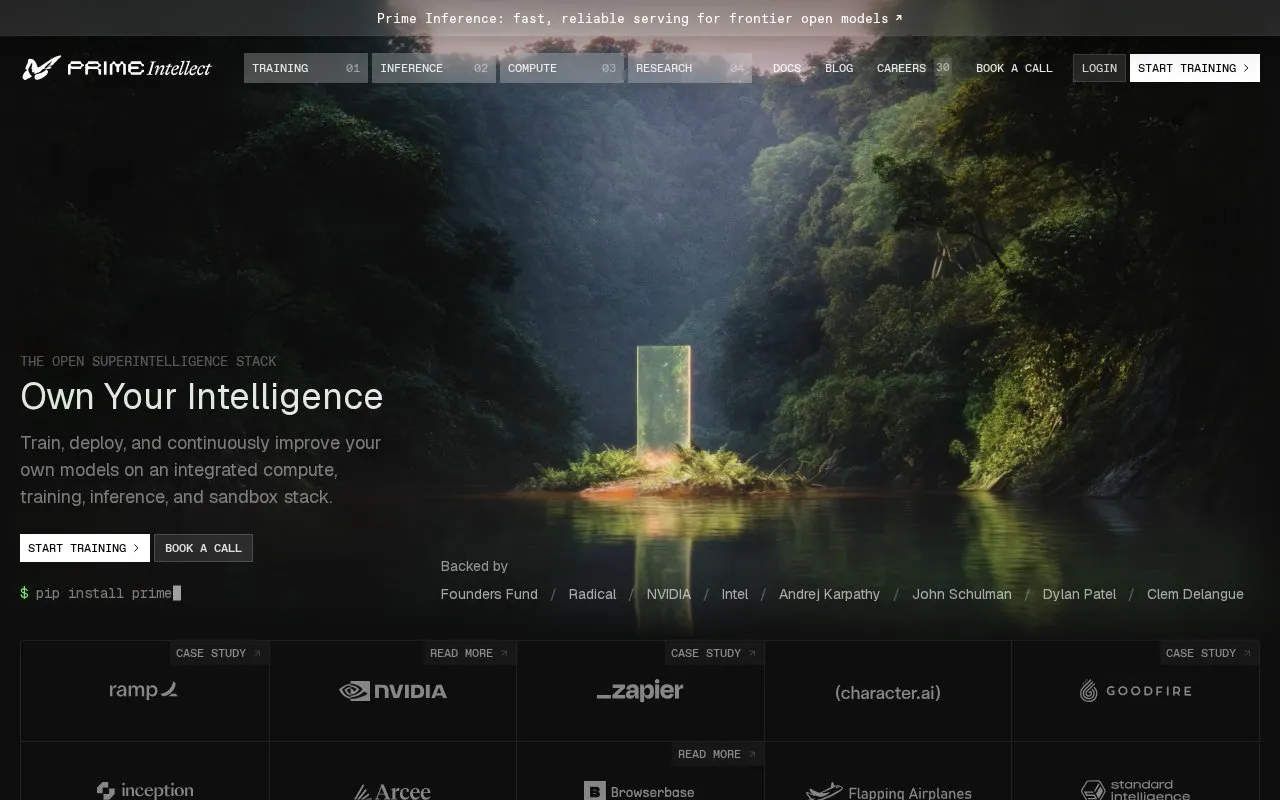 Prime Intellect homepage screenshot
