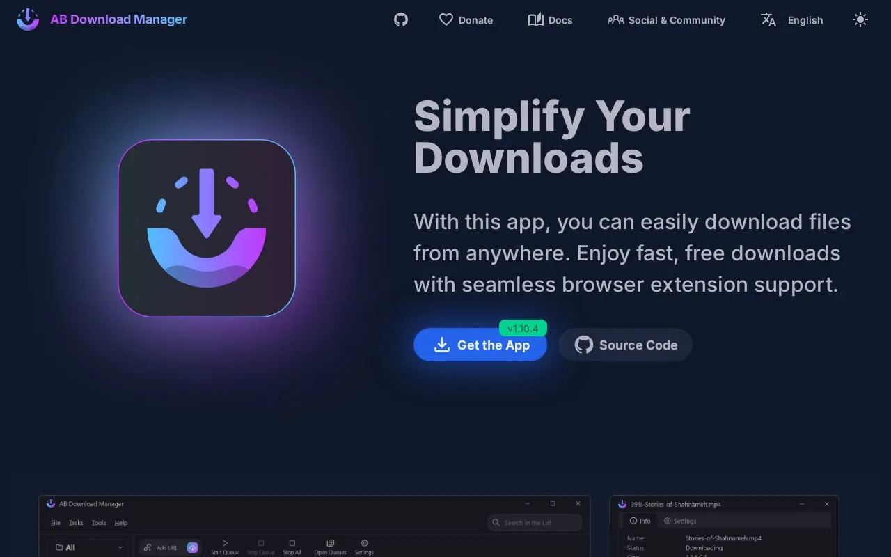AB Download Manager homepage screenshot