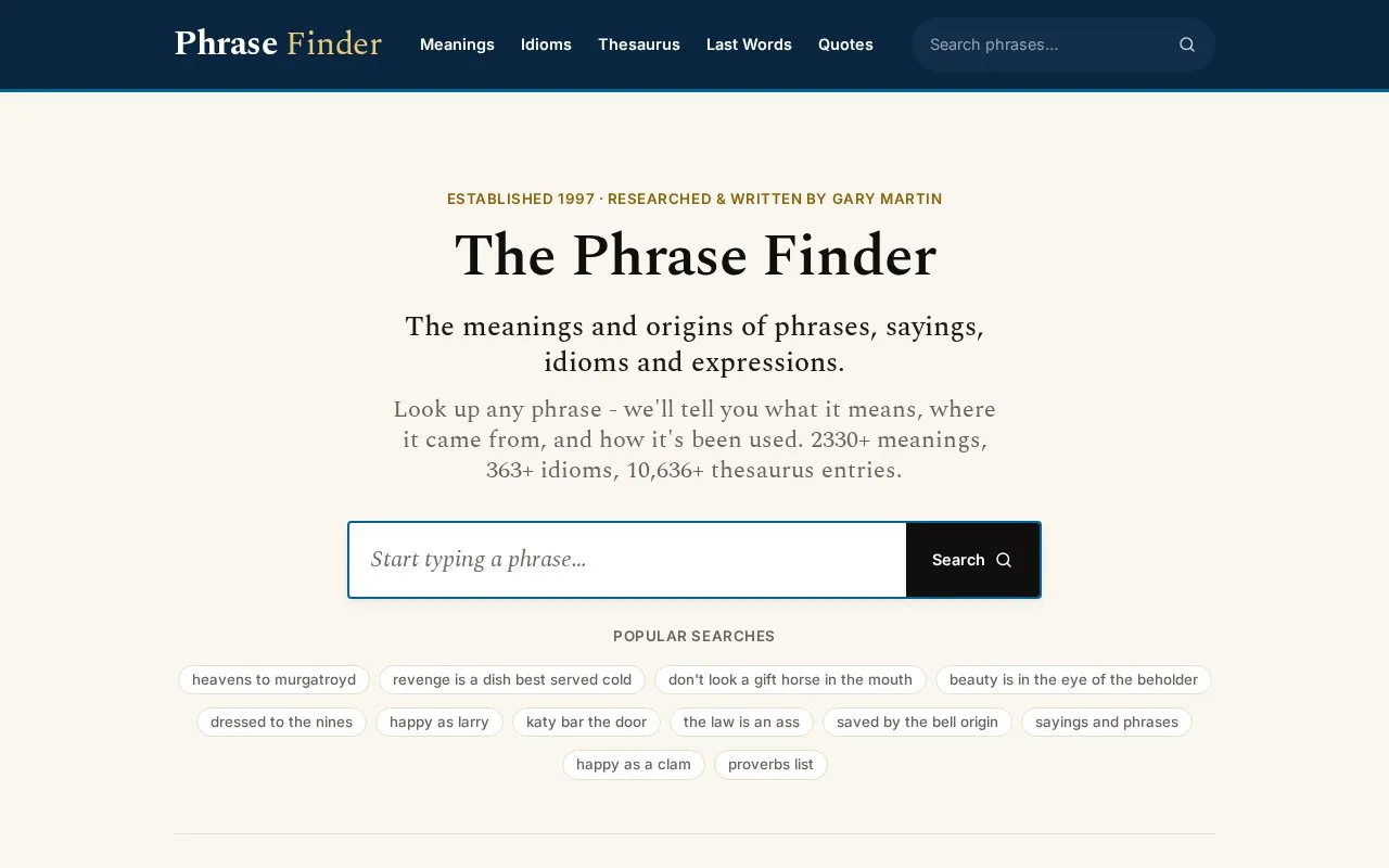 Phrases.org homepage screenshot