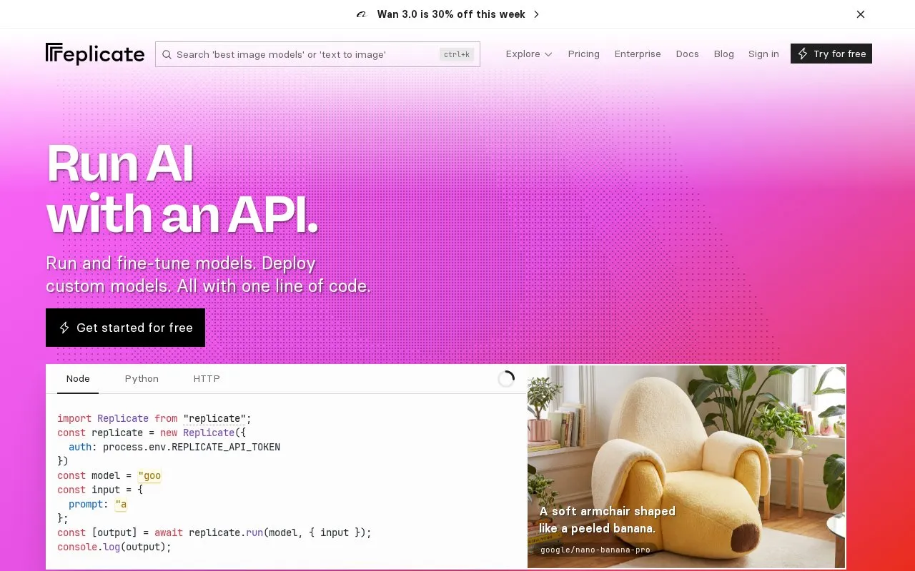 Replicate homepage screenshot