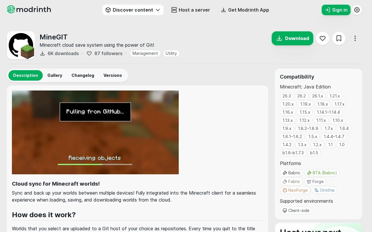 MineGIT homepage screenshot