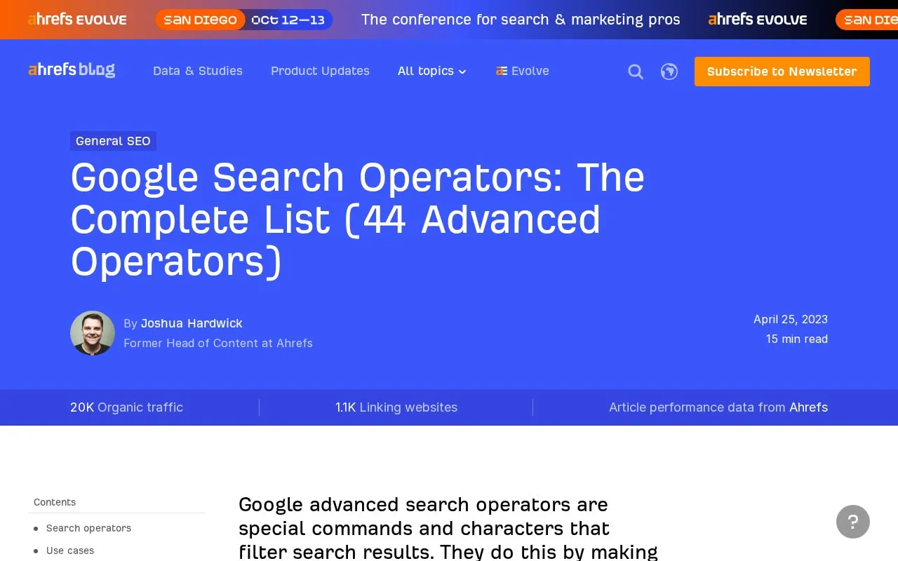 Google Advanced Search Operators homepage screenshot