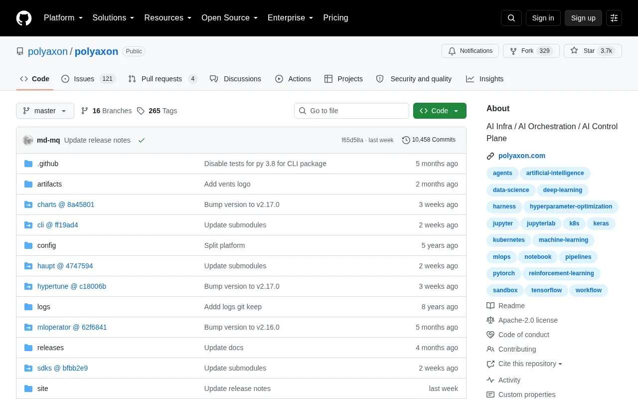 Polyaxon homepage screenshot