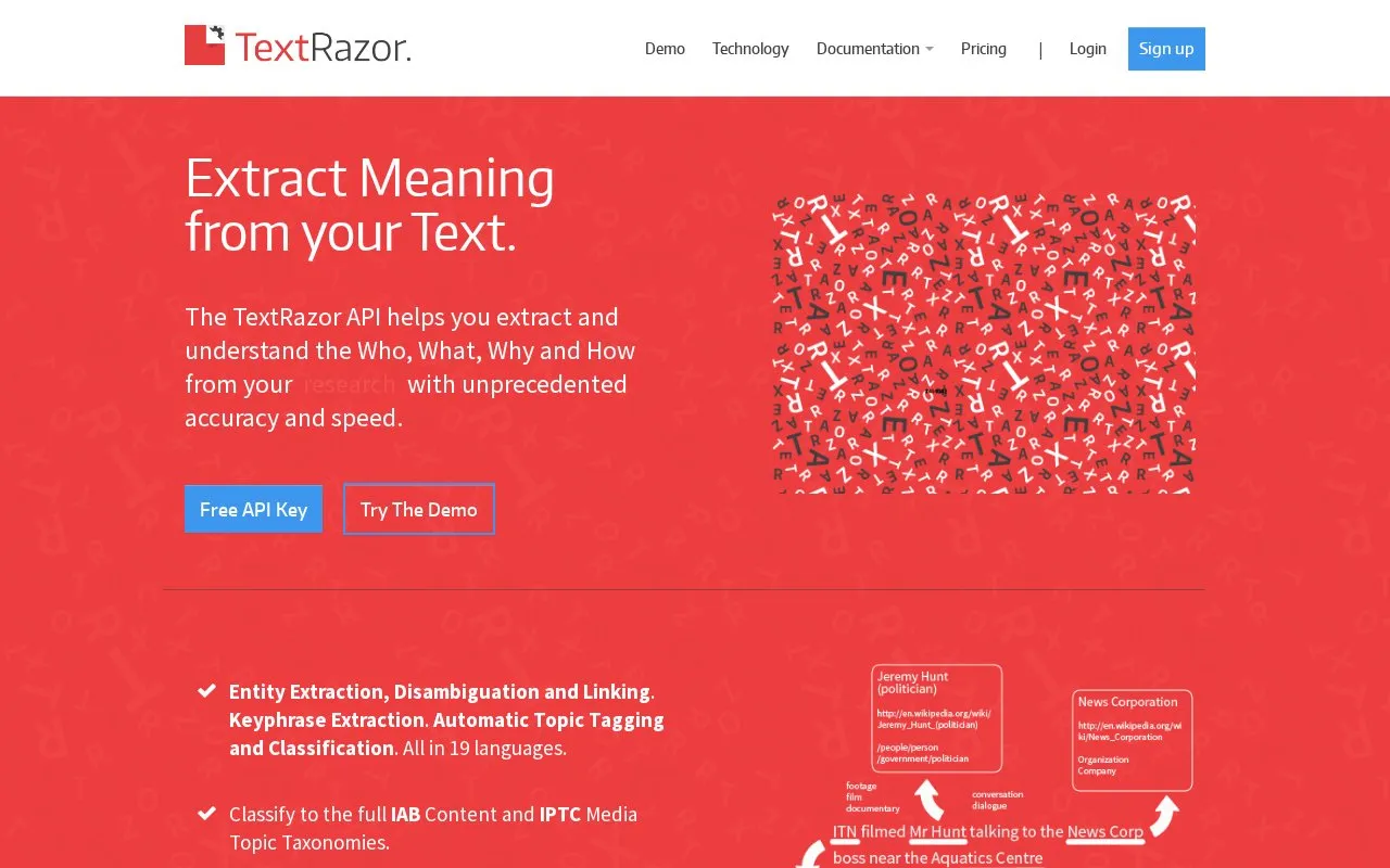 TextRazor homepage screenshot