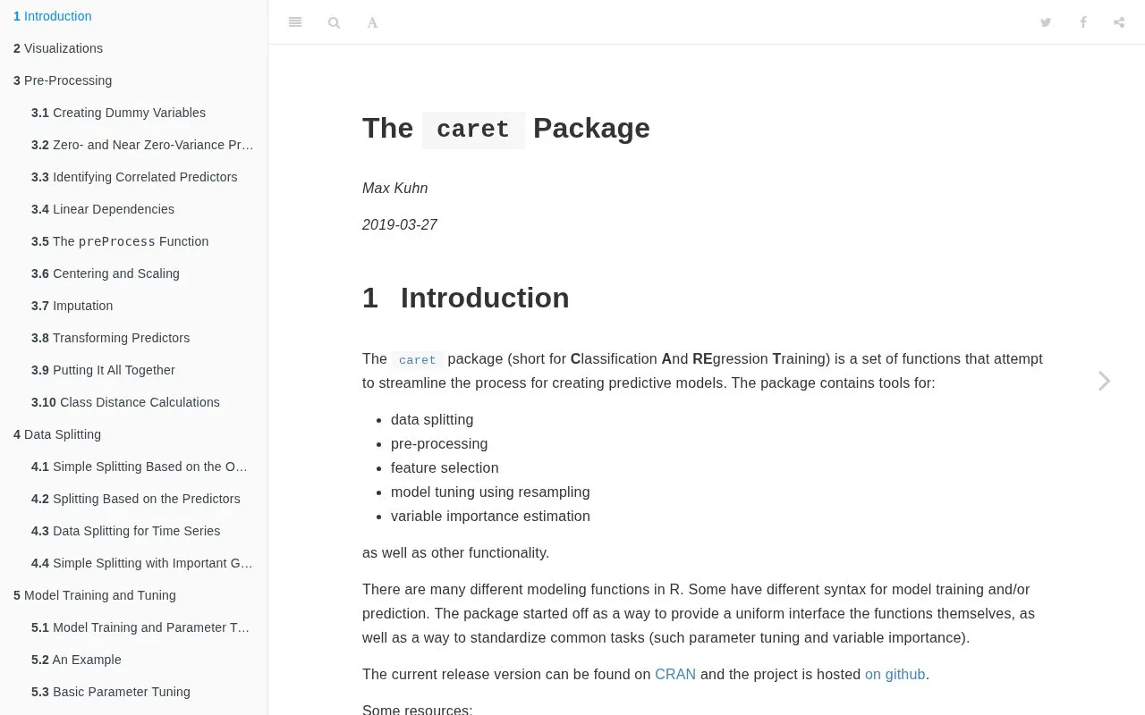 caret homepage screenshot
