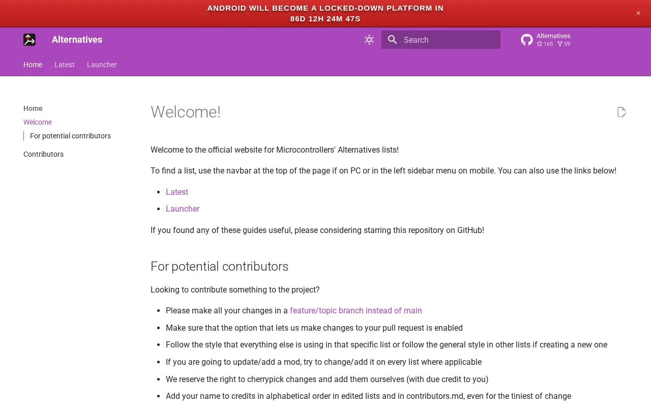 Microcontrollers' Alternatives homepage screenshot