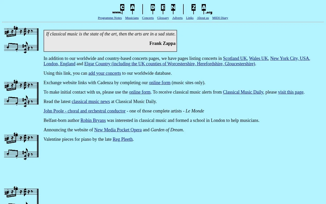 Cadenza homepage screenshot