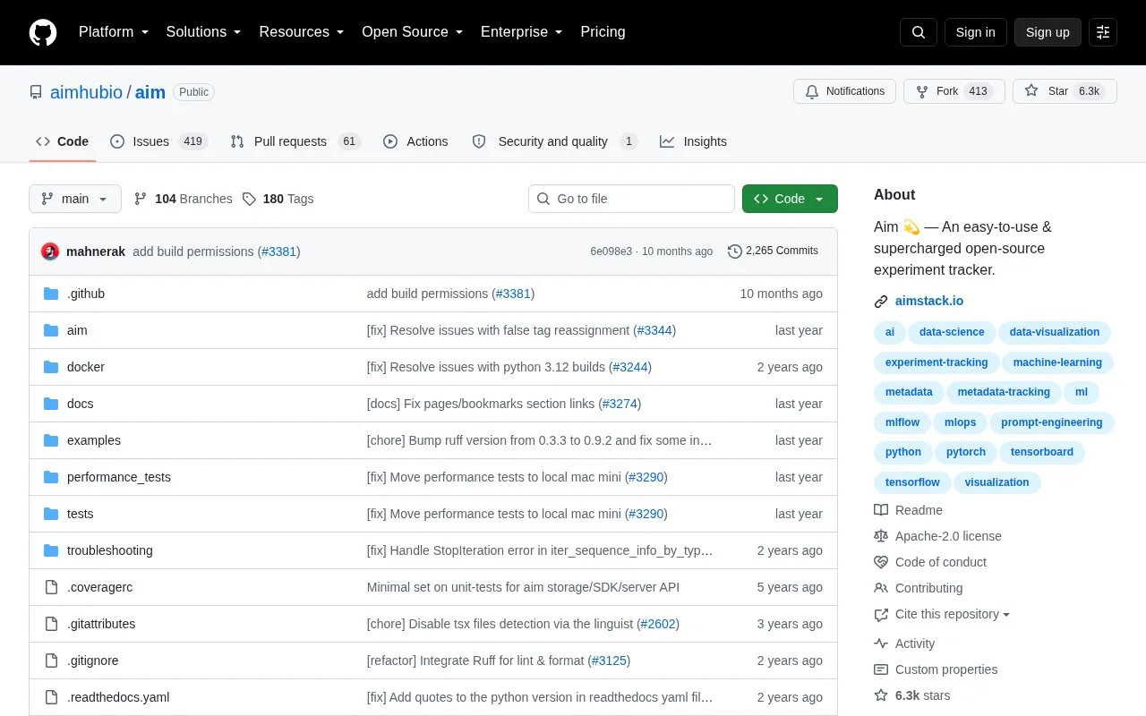 Aim homepage screenshot