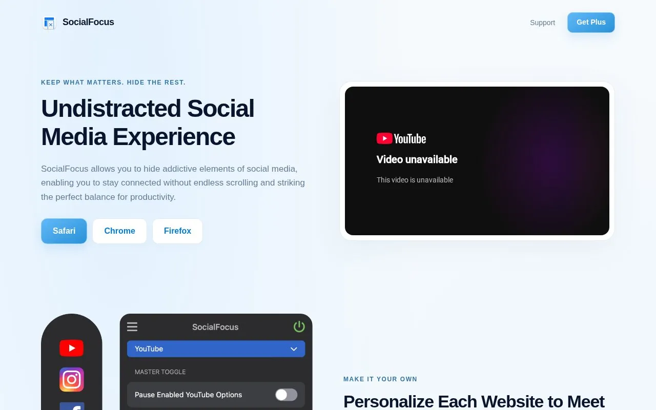 SocialFocus homepage screenshot