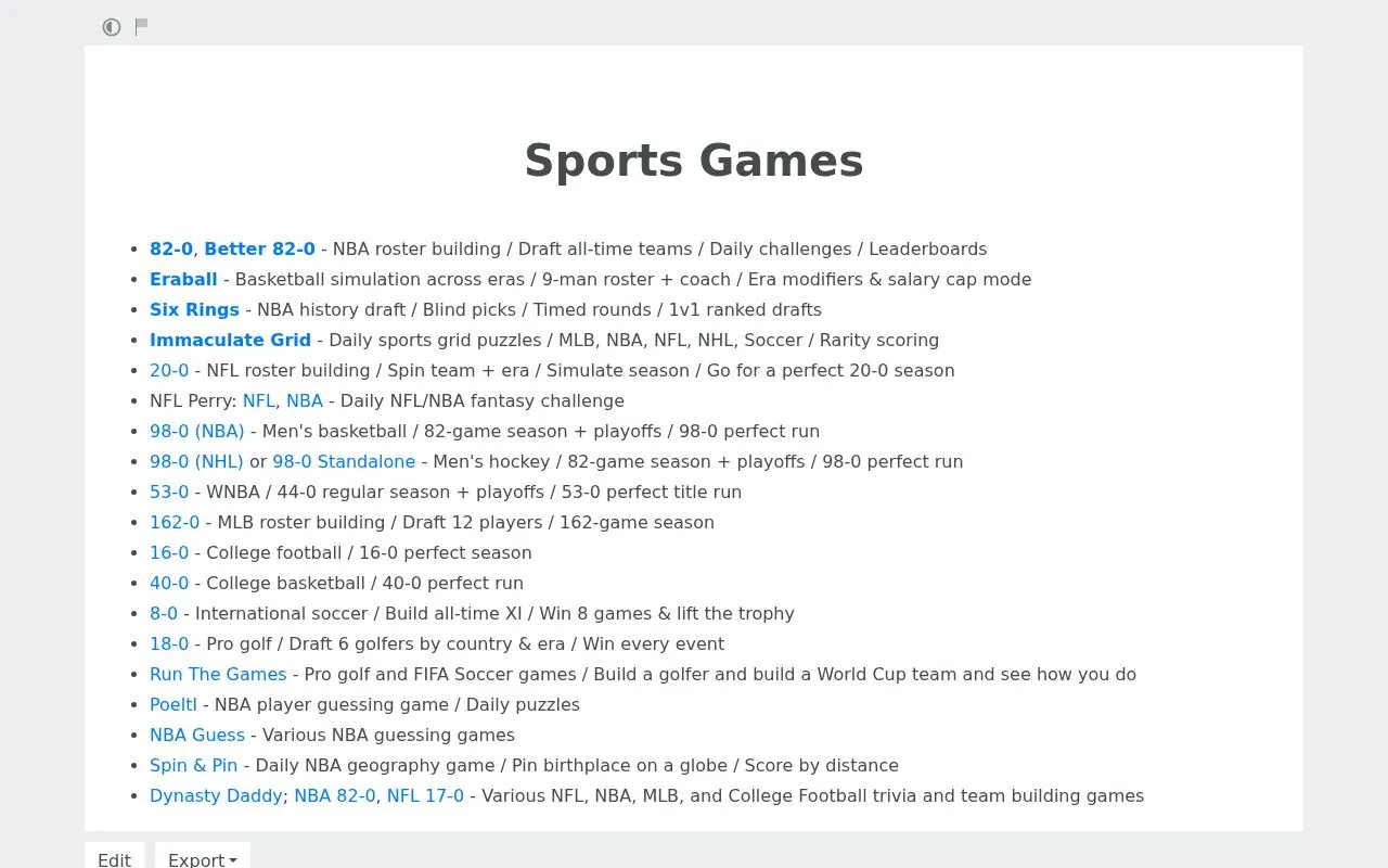 Sports Games homepage screenshot