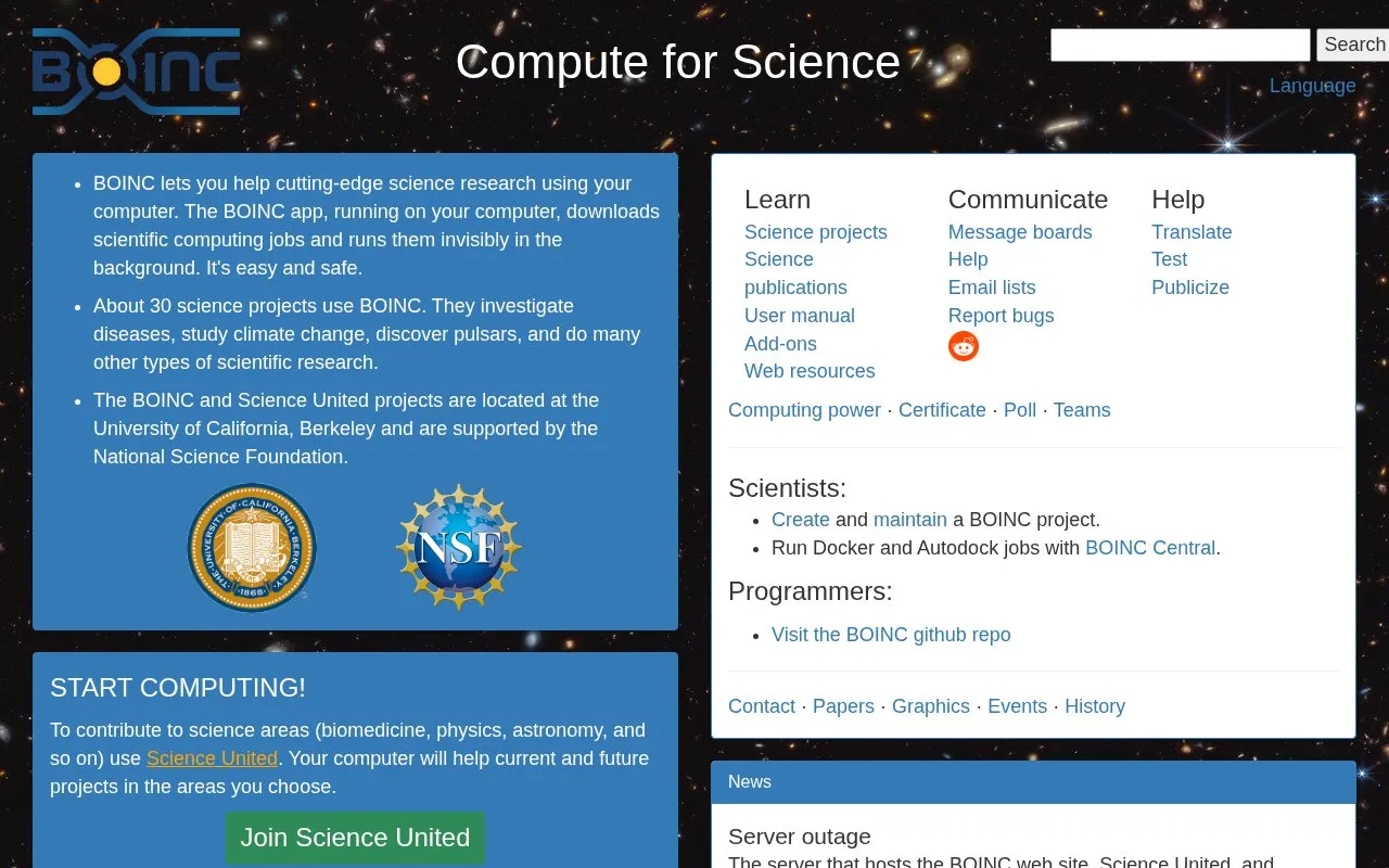 BOINC homepage screenshot