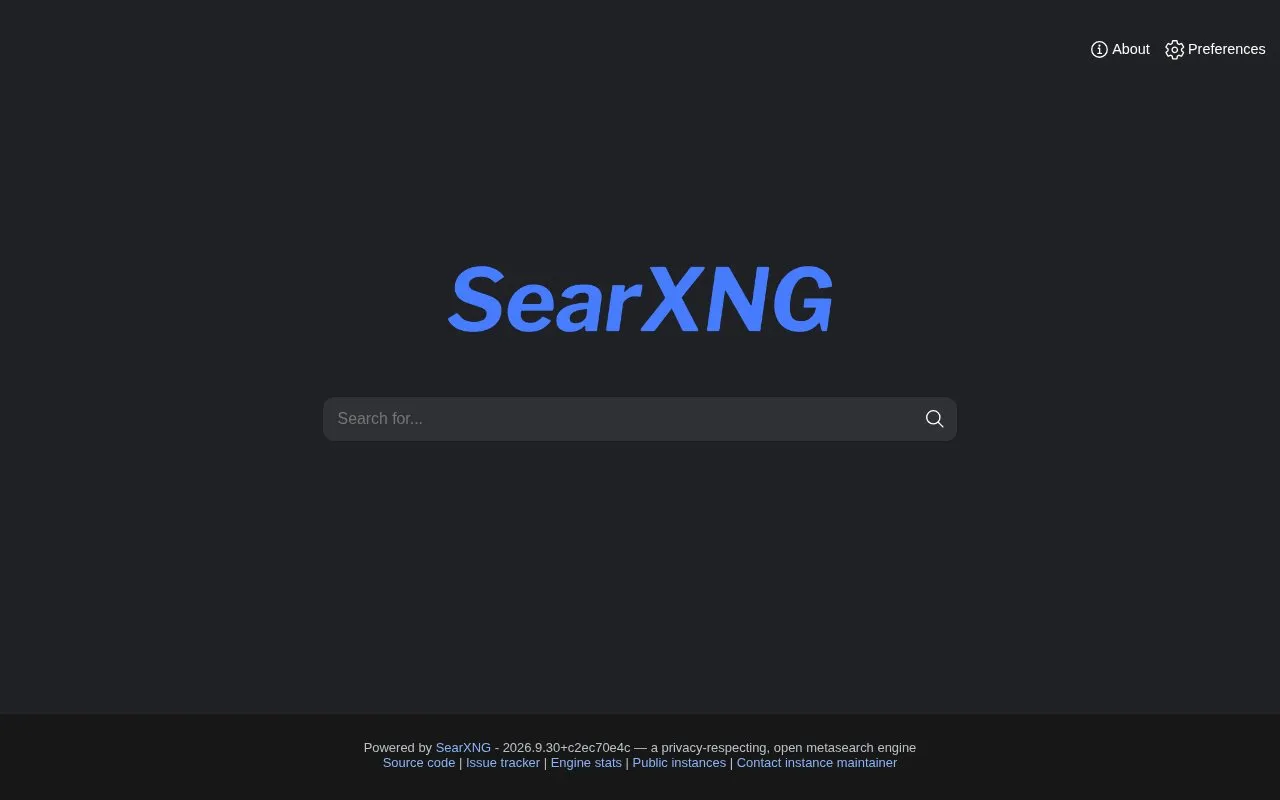 OpenXNG homepage screenshot