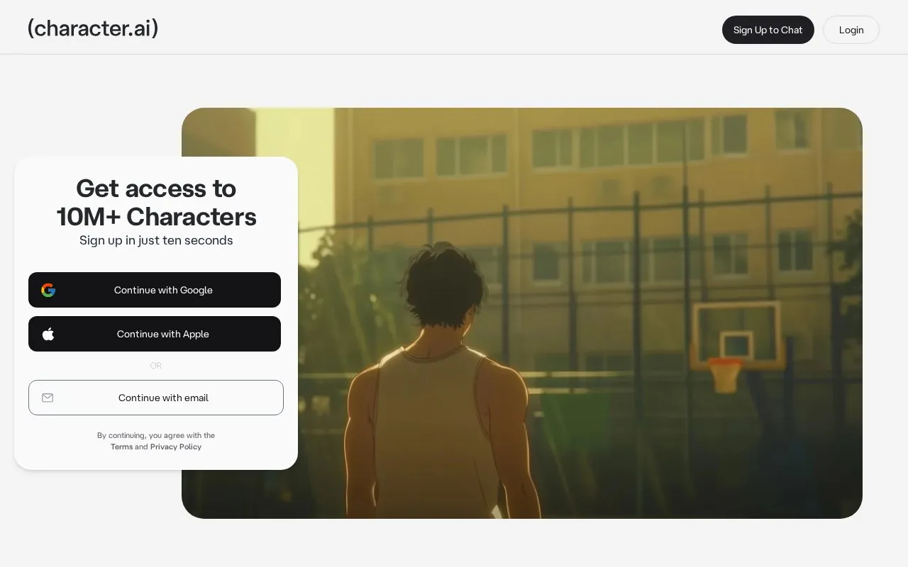 Character.ai homepage screenshot
