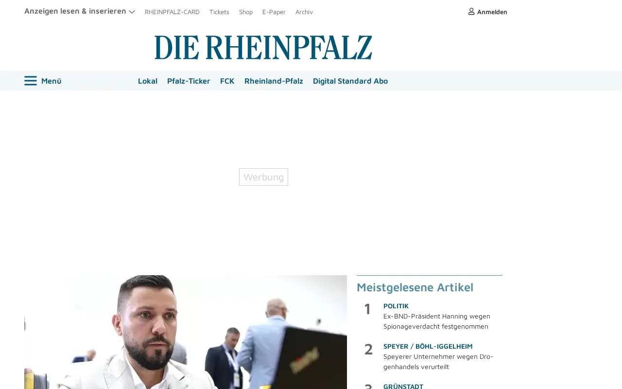 Die Rheinpfalz homepage screenshot