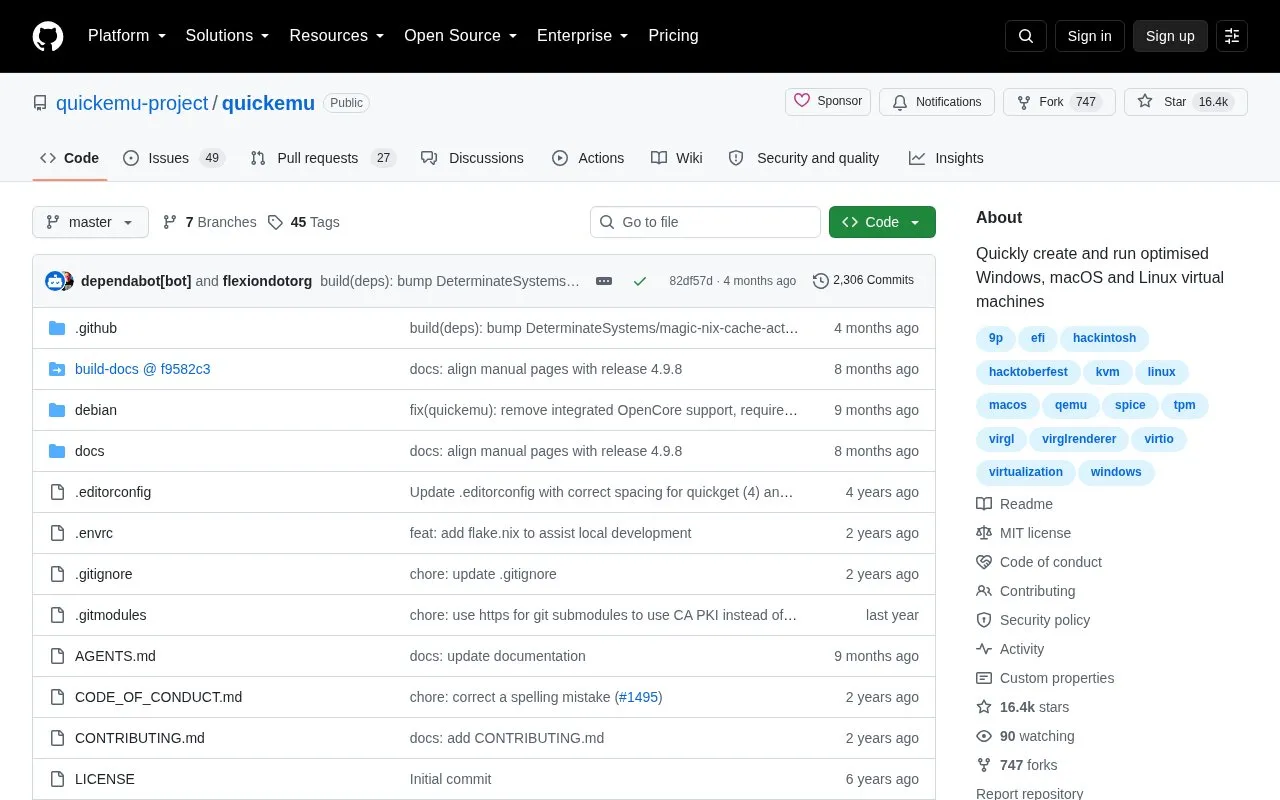 QuickEmu homepage screenshot