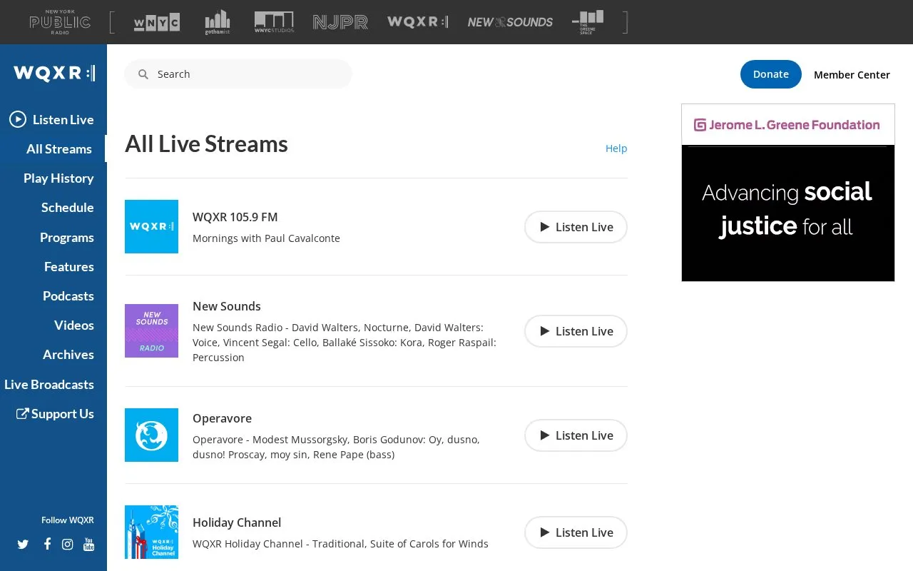 WQXR homepage screenshot