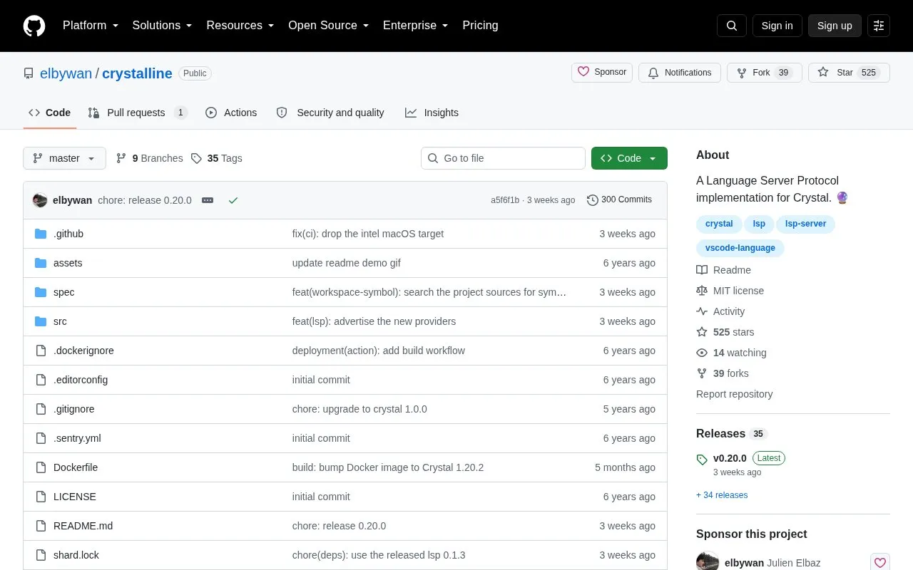 Crystalline homepage screenshot