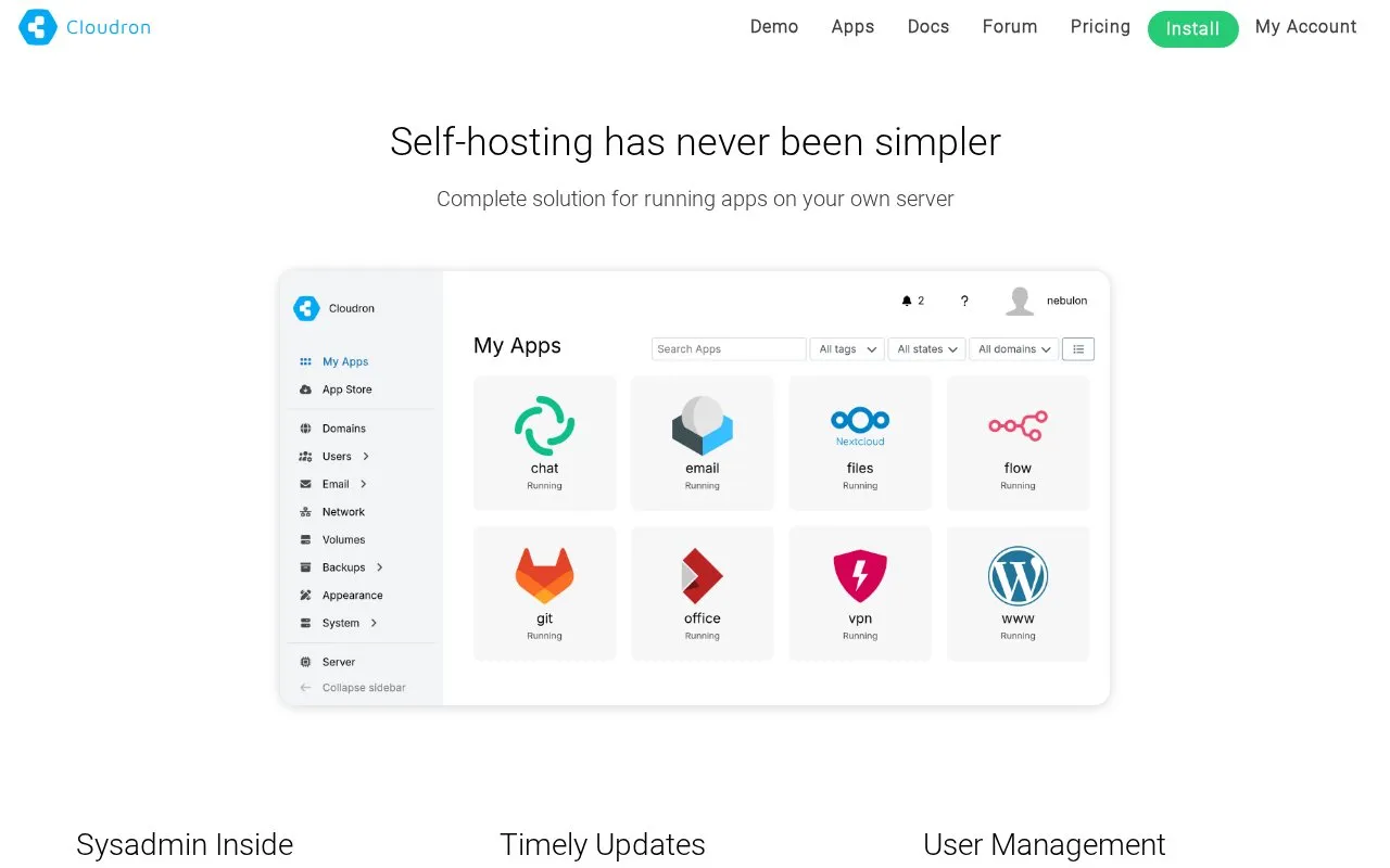 Cloudron homepage screenshot