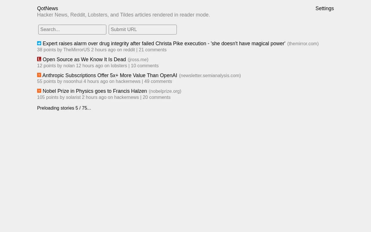 QotNews homepage screenshot