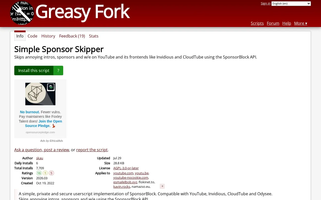 Script homepage screenshot