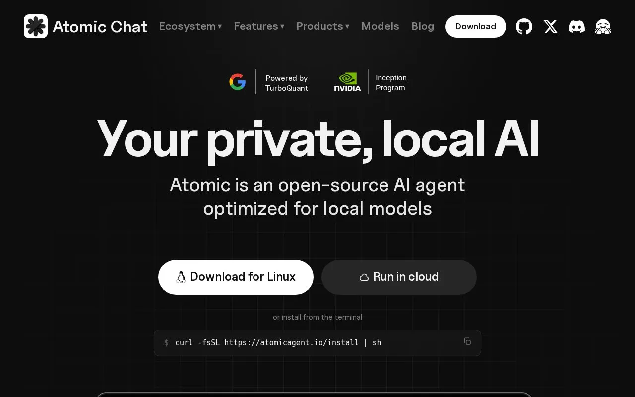 Atomic Chat homepage screenshot
