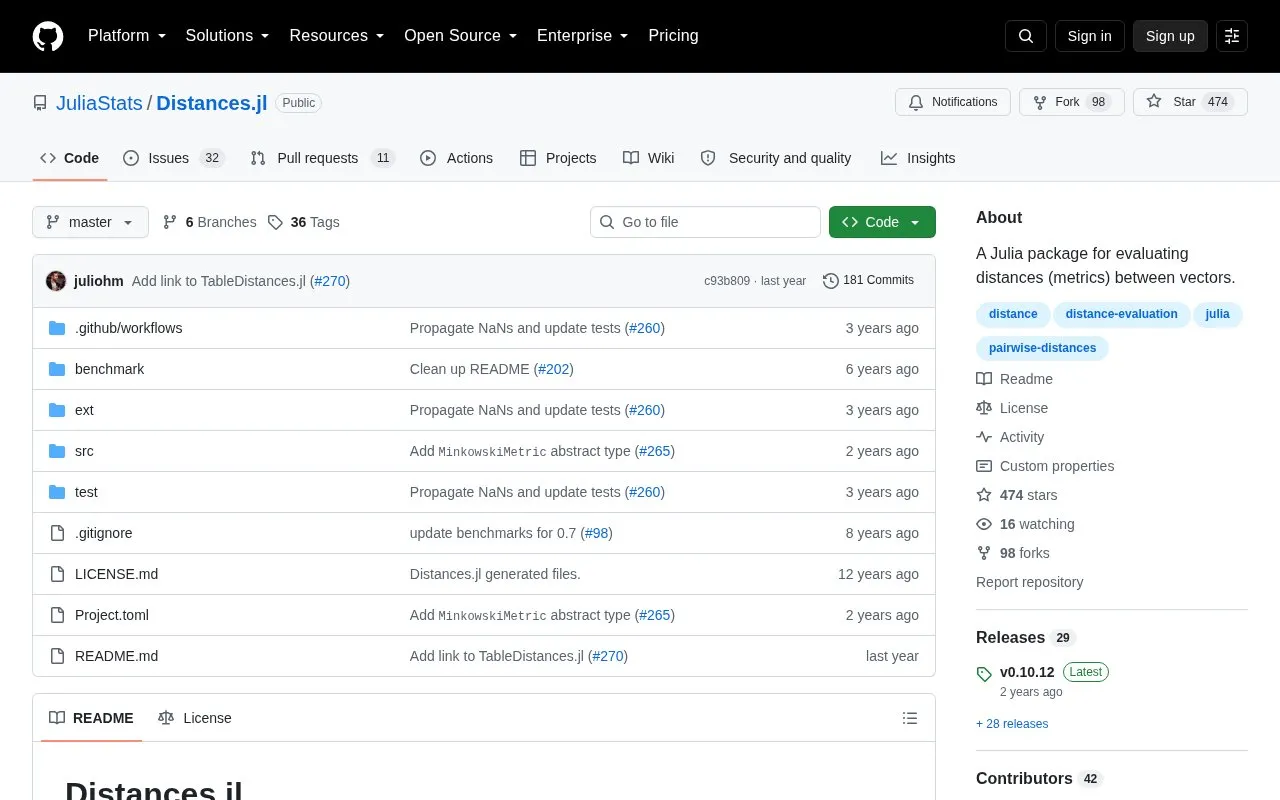 Distances homepage screenshot