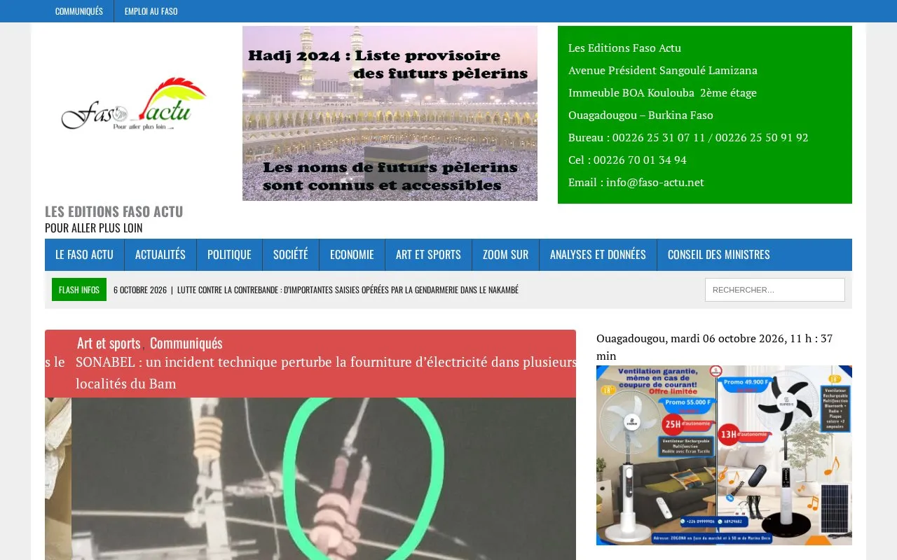 Faso Actu homepage screenshot