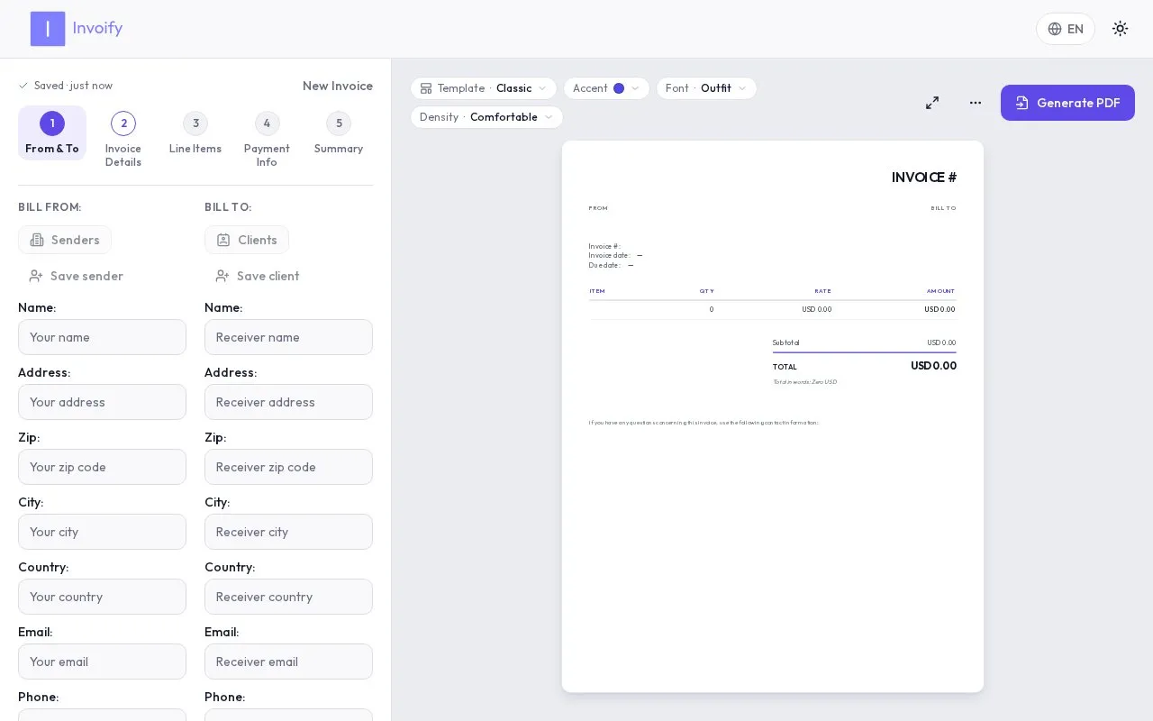 Invoify homepage screenshot