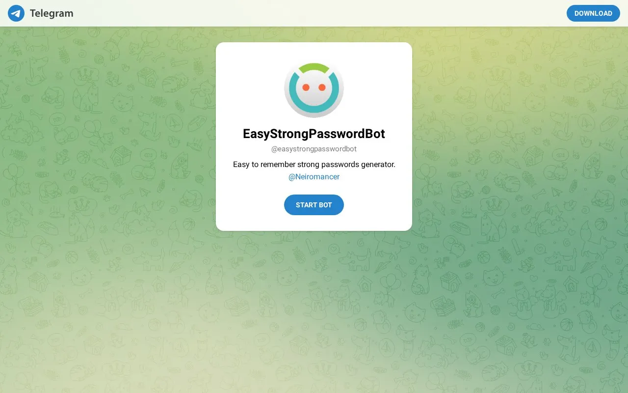 @easystrongpasswordbot homepage screenshot