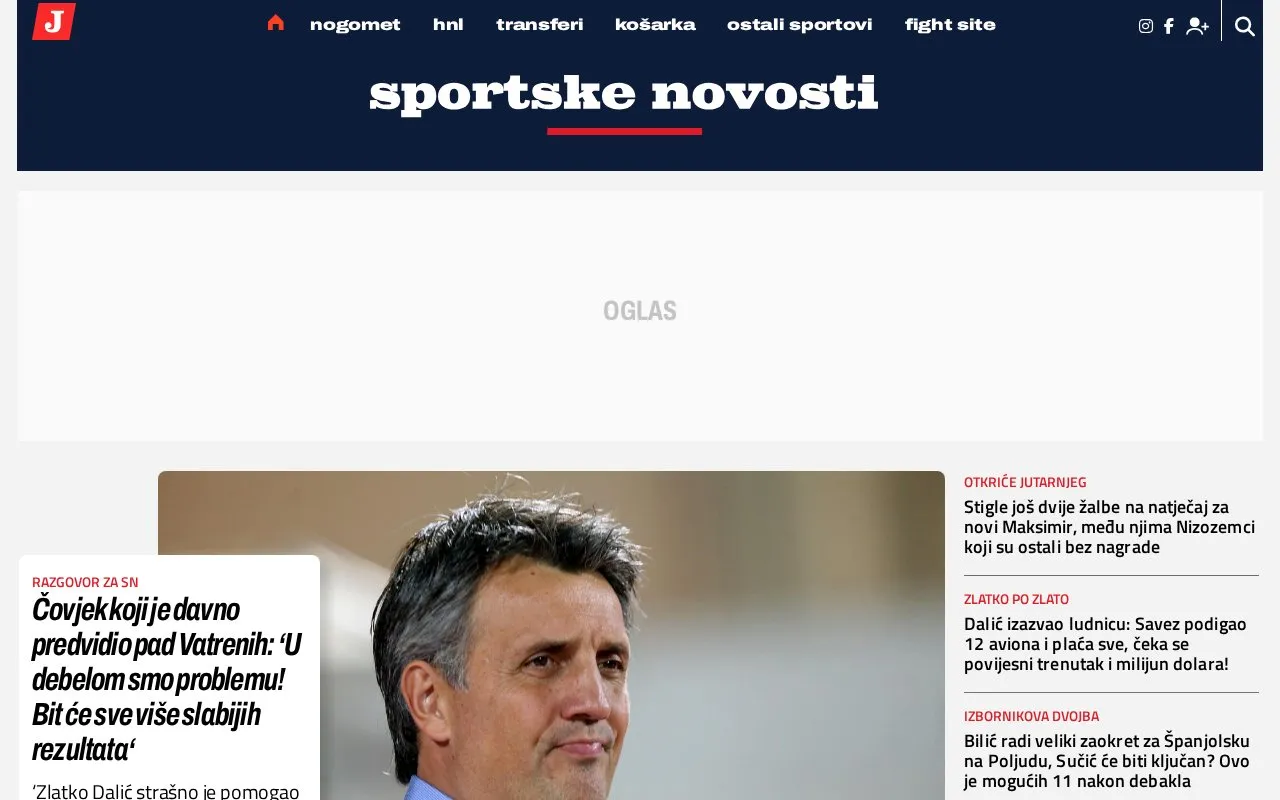 Sportske novosti homepage screenshot