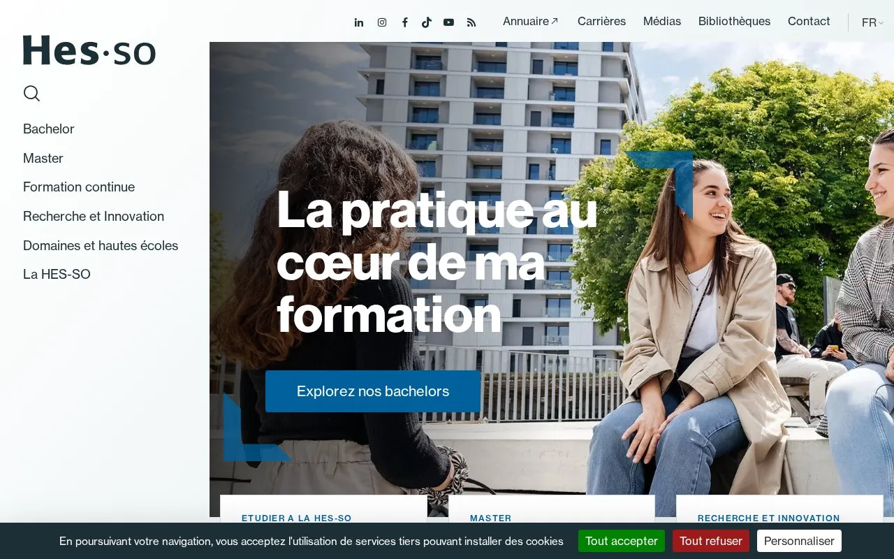 University of Applied Sciences and Arts Western Switzerland homepage screenshot