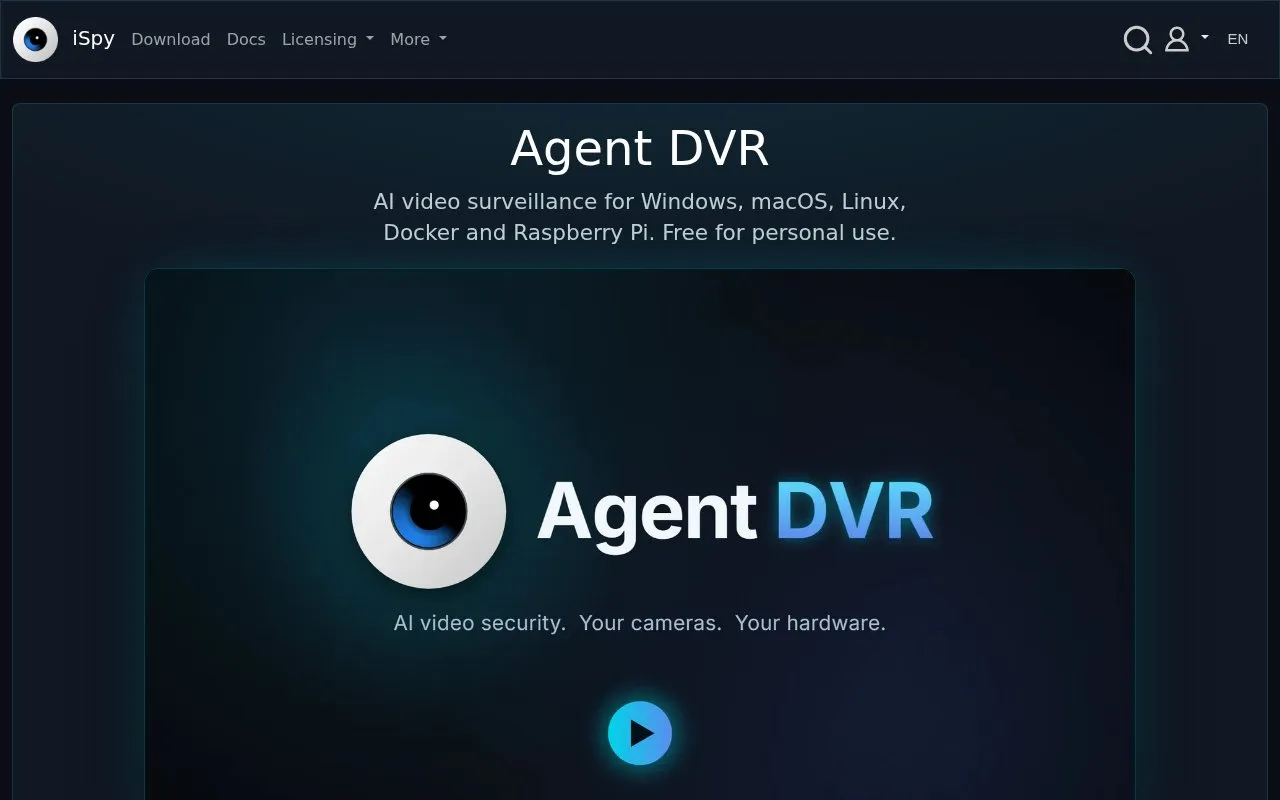Agent DVR homepage screenshot