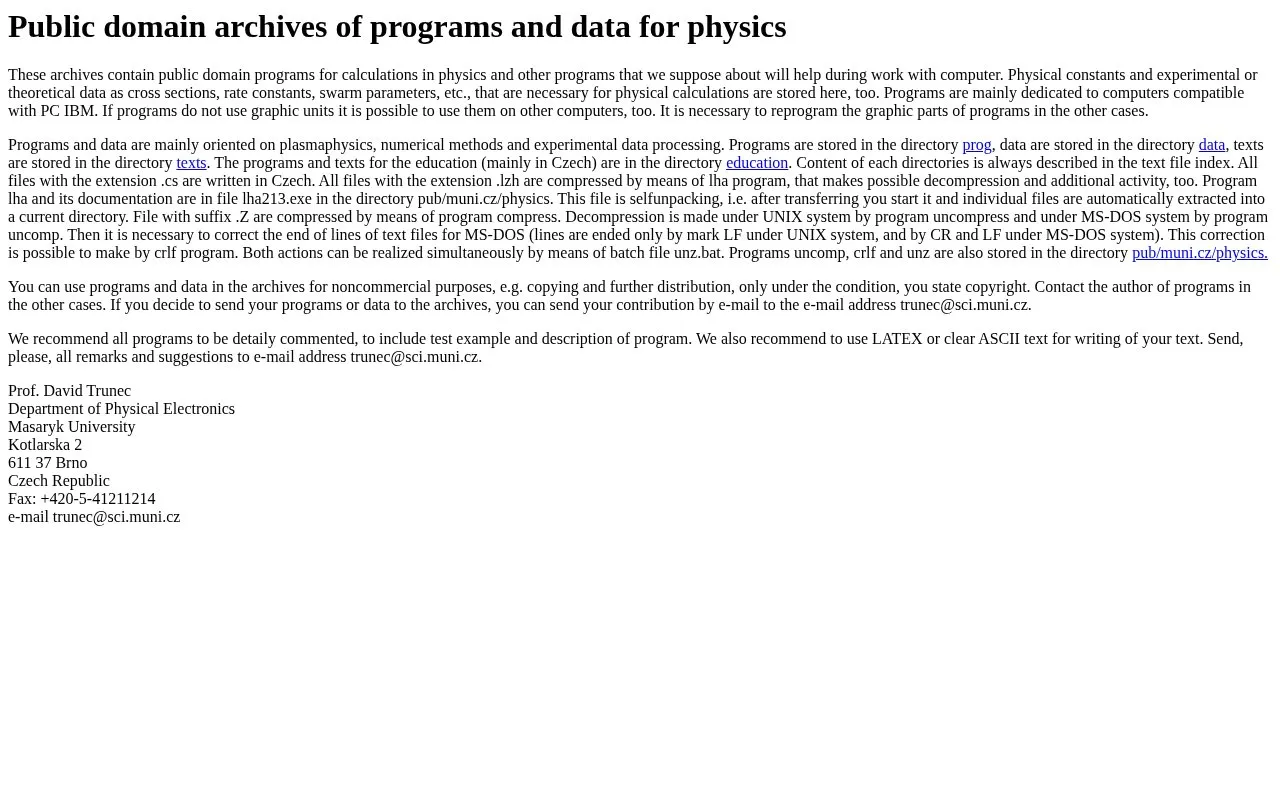 Archives of programs and data for physics homepage screenshot