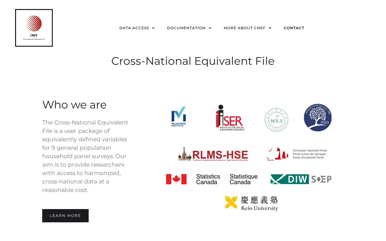 Cross-national Equivalent File homepage screenshot
