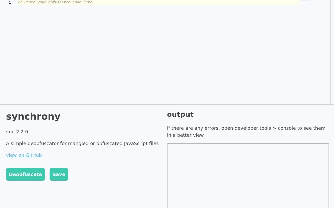 Deobfuscate homepage screenshot