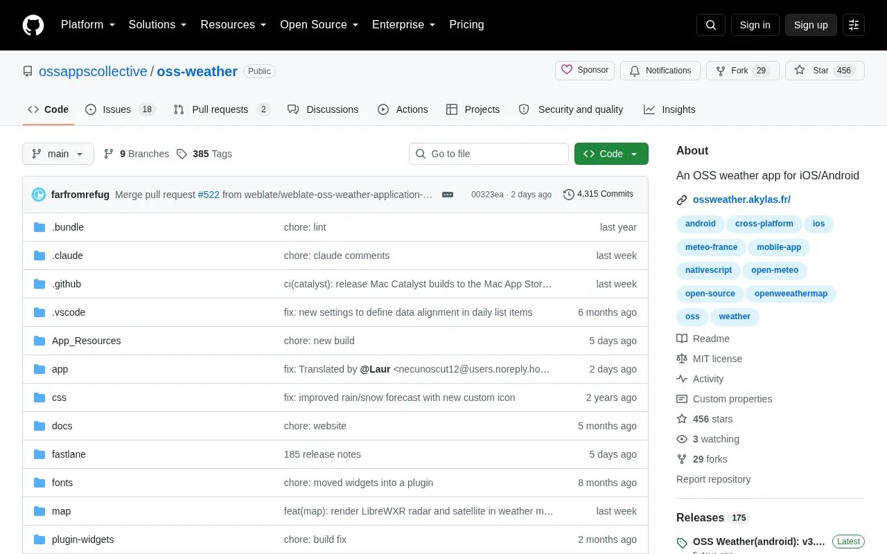 OSS Weather homepage screenshot