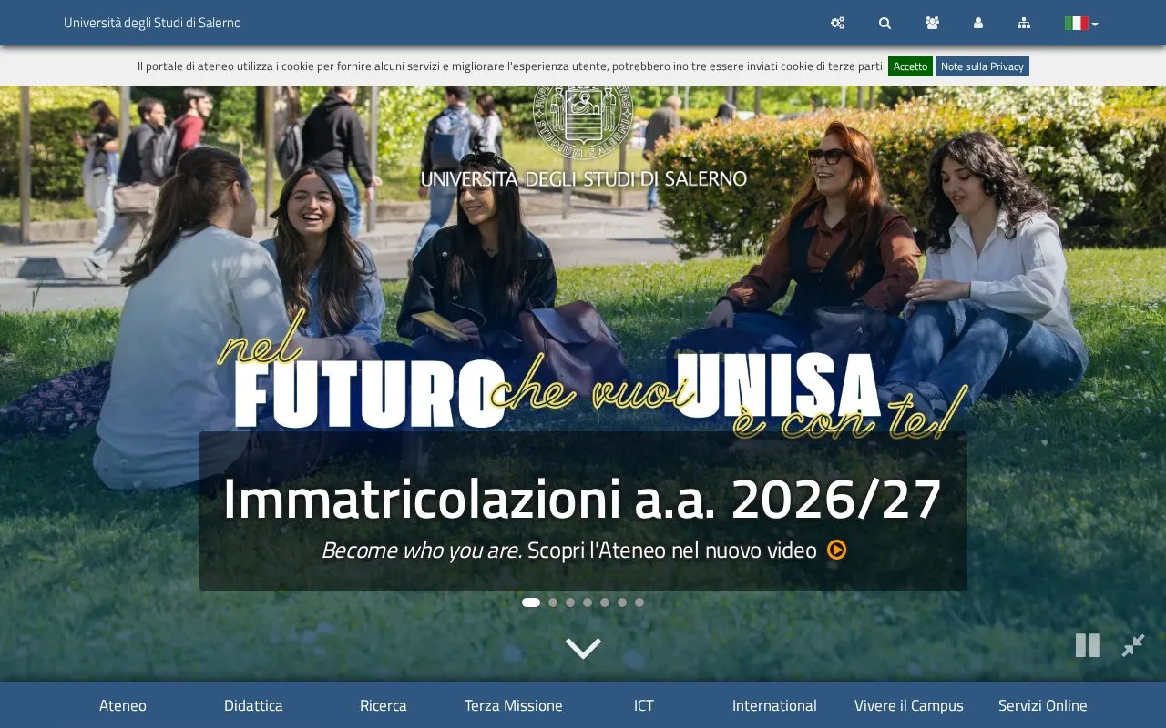 Universita degli Studi di Salerno homepage screenshot