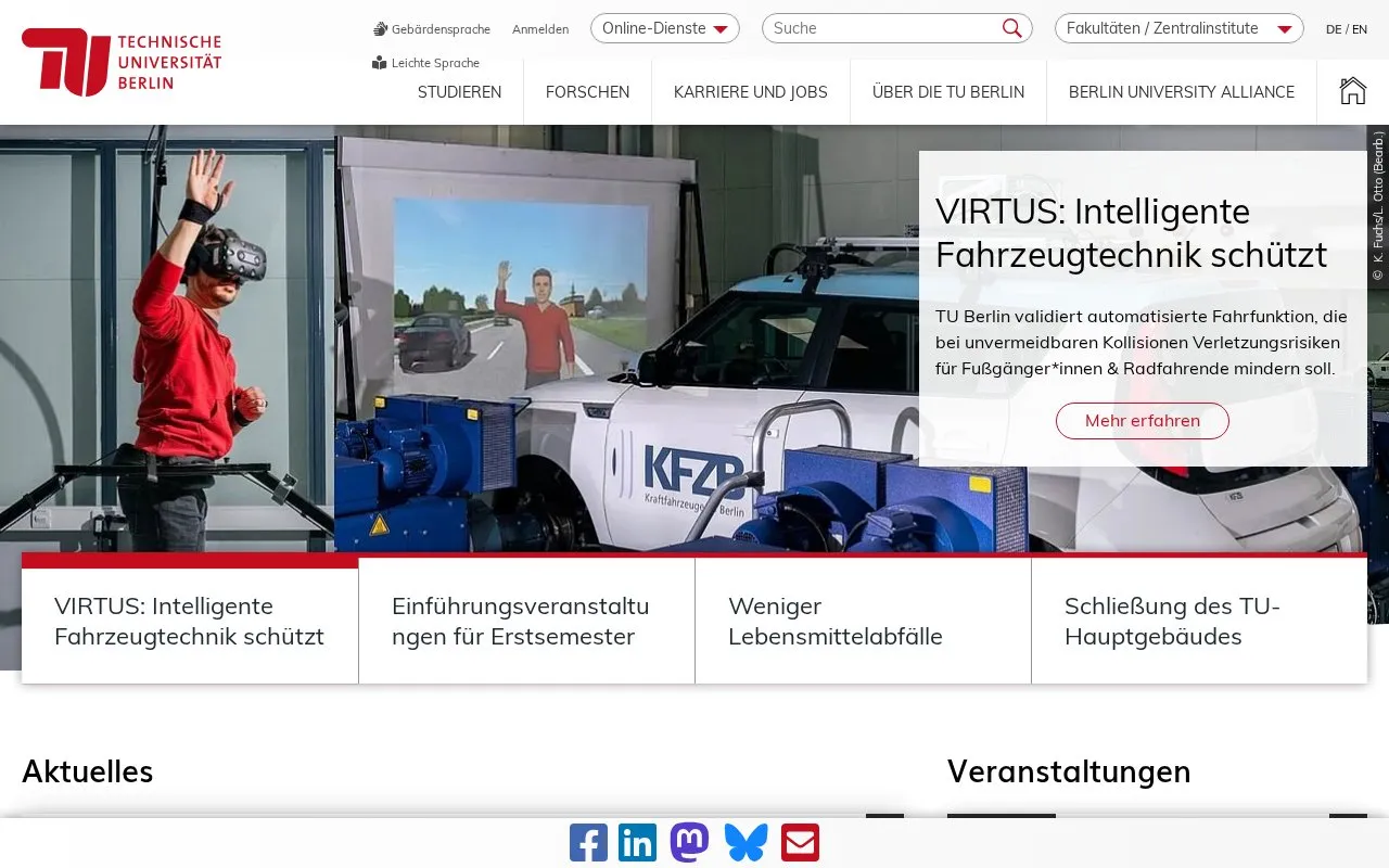 Technische Universitat Berlin homepage screenshot
