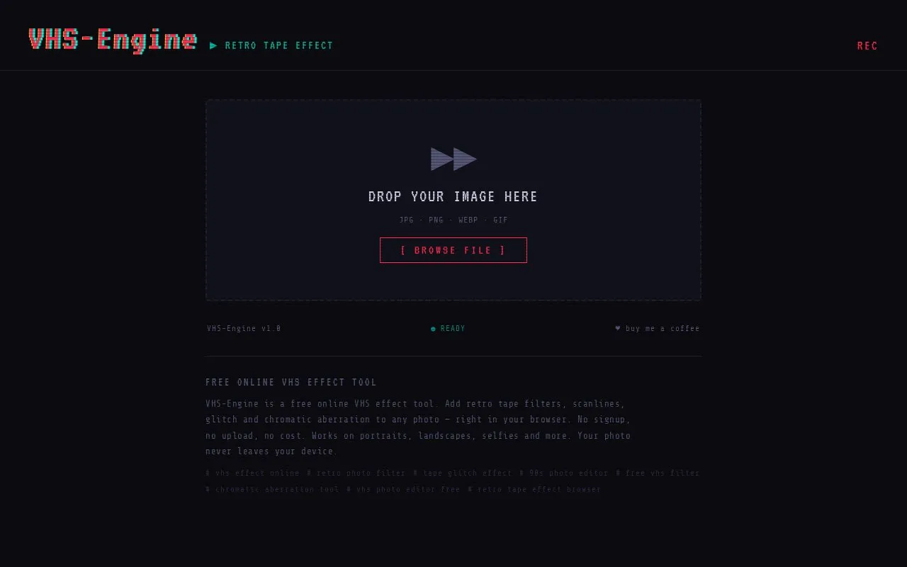 VHS-Engine homepage screenshot