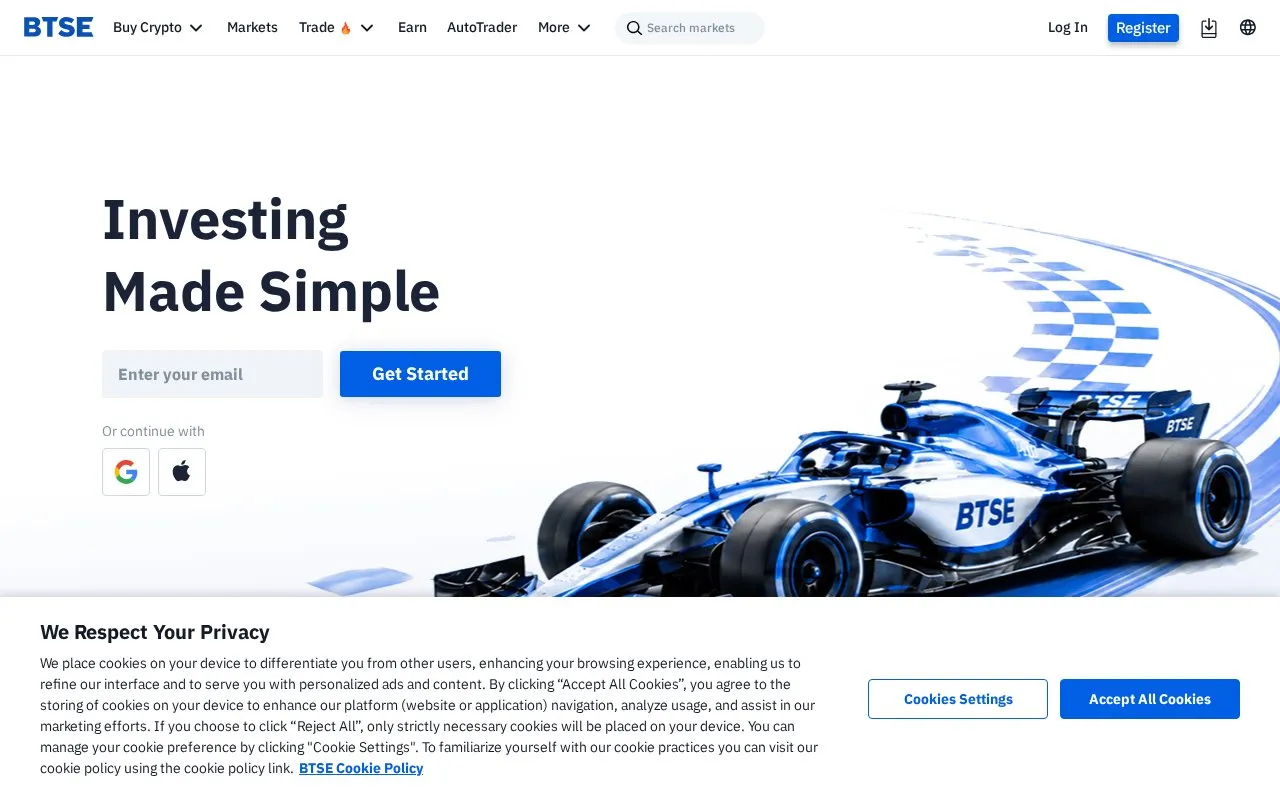BTSE homepage screenshot