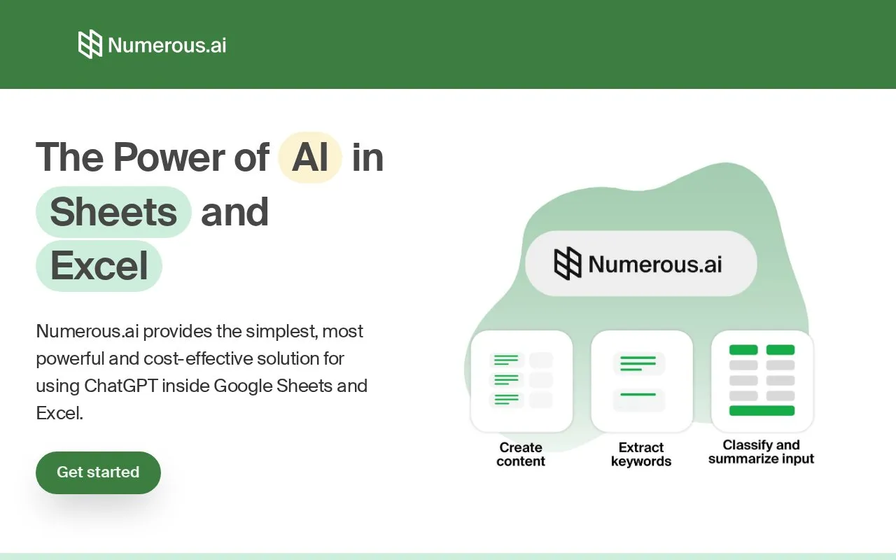 Numerous.ai homepage screenshot
