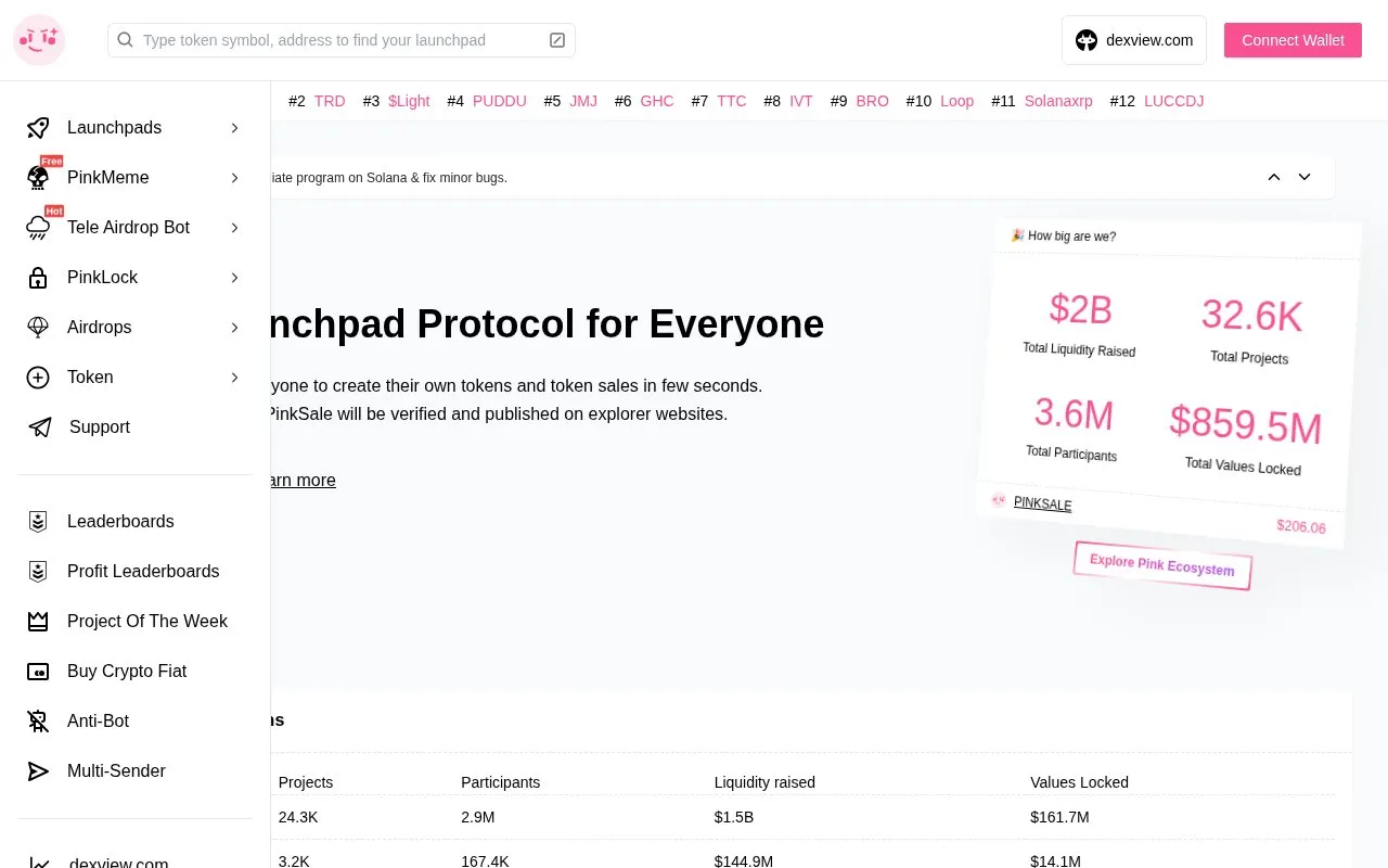 PinkSale homepage screenshot