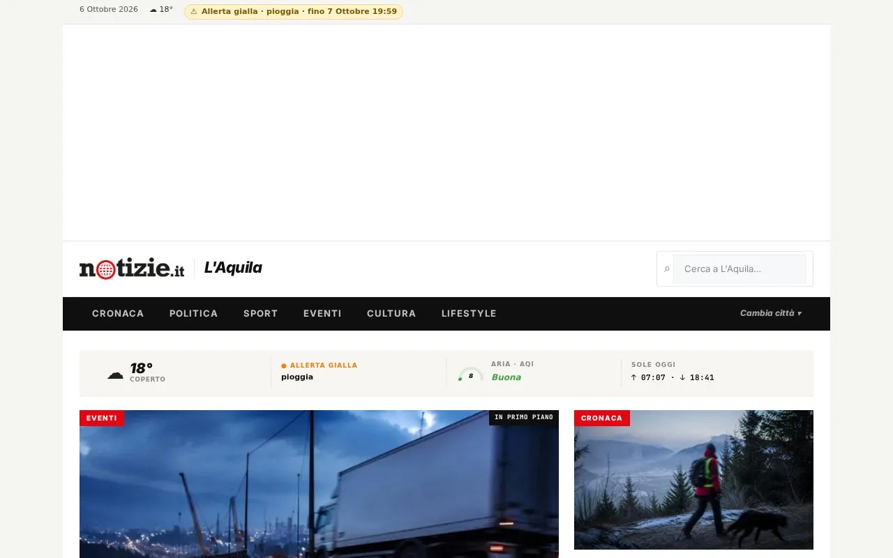 notizie.it · L'Aquila homepage screenshot