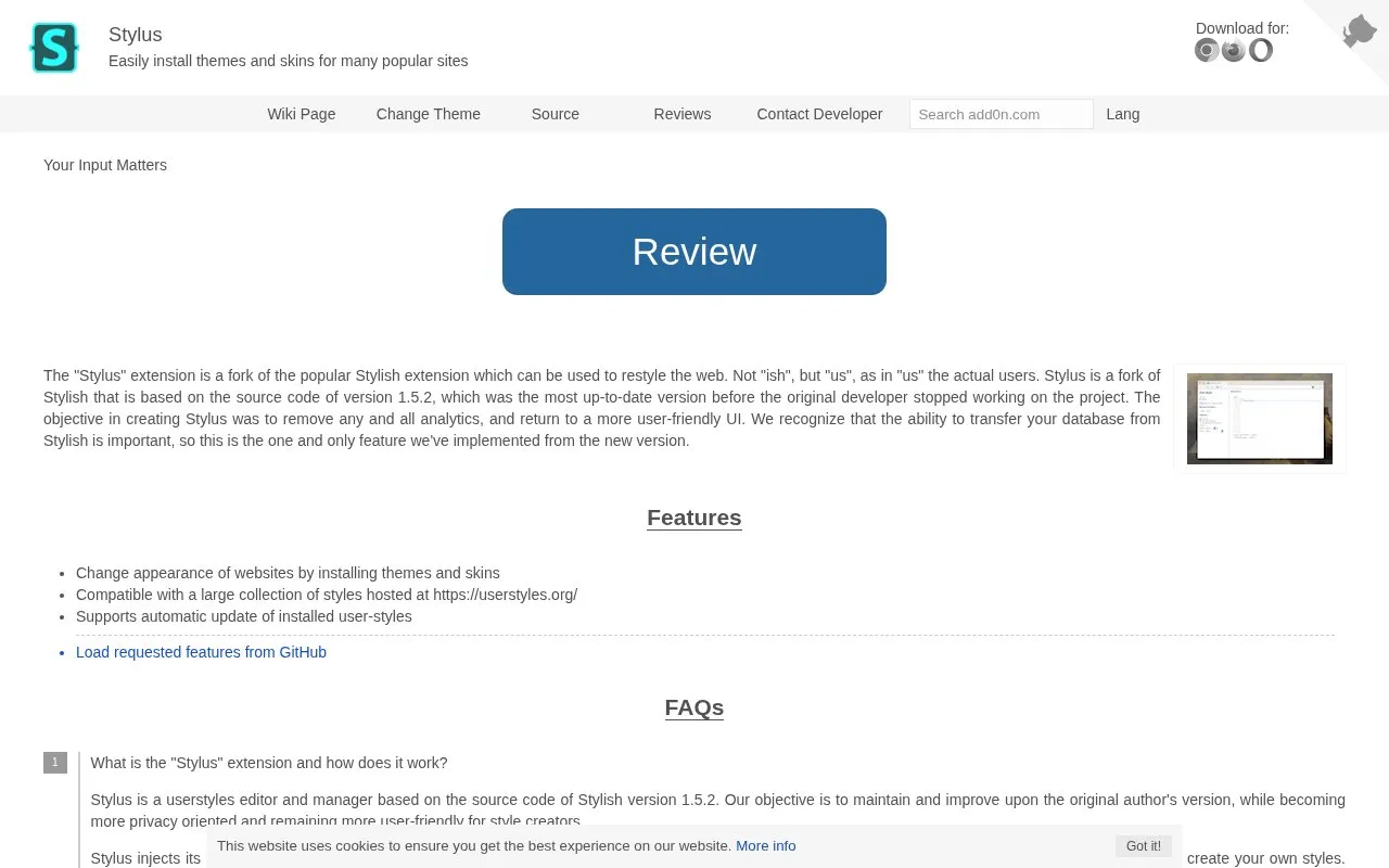 Stylus homepage screenshot