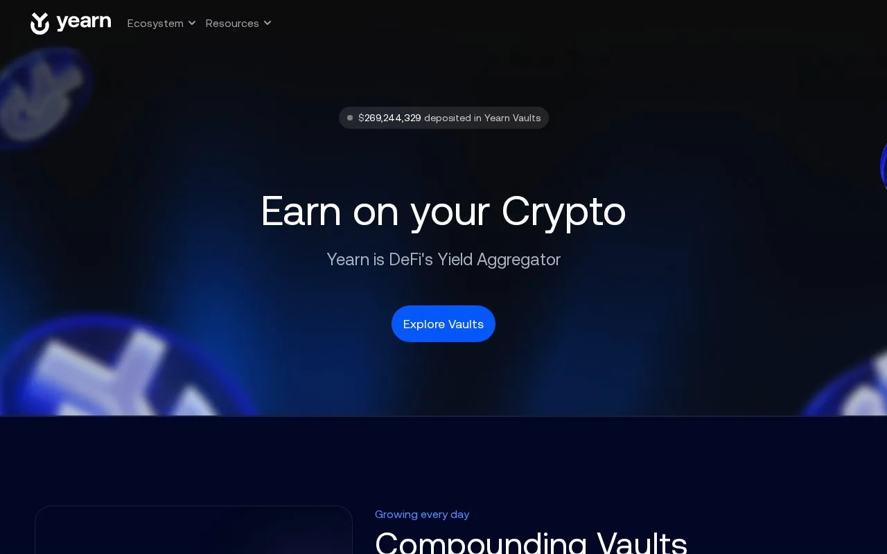 Yearn Finance homepage screenshot