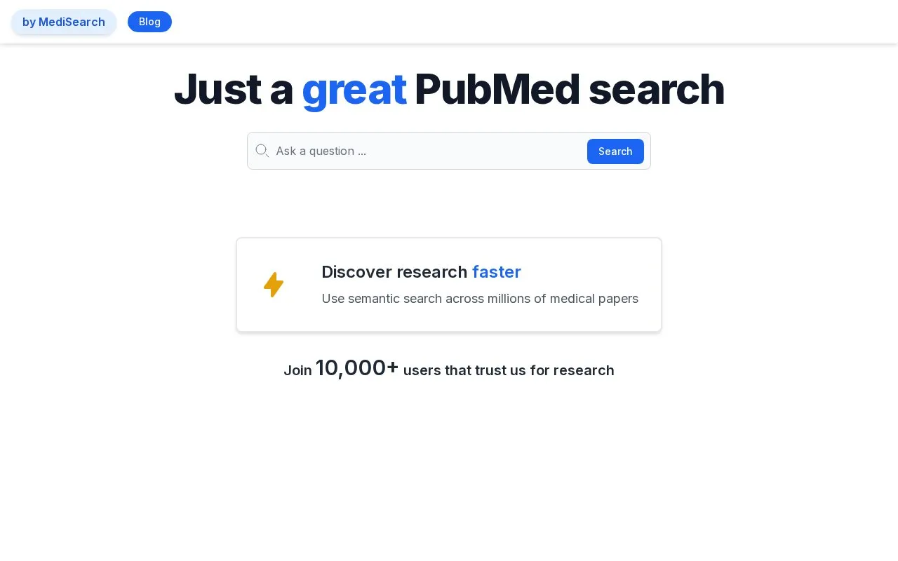 Great PubMed Search homepage screenshot