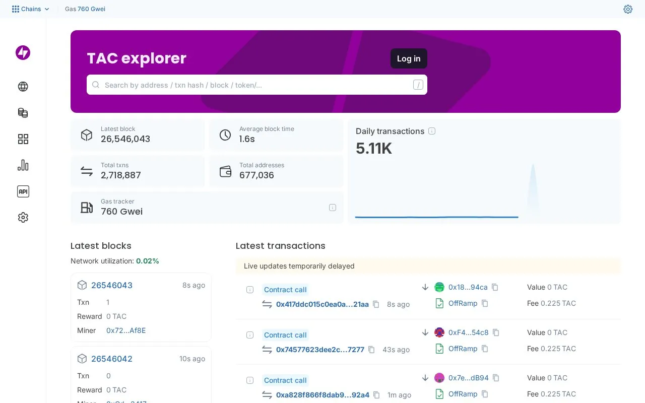 TAC Mainnet — TAC Explorer homepage screenshot